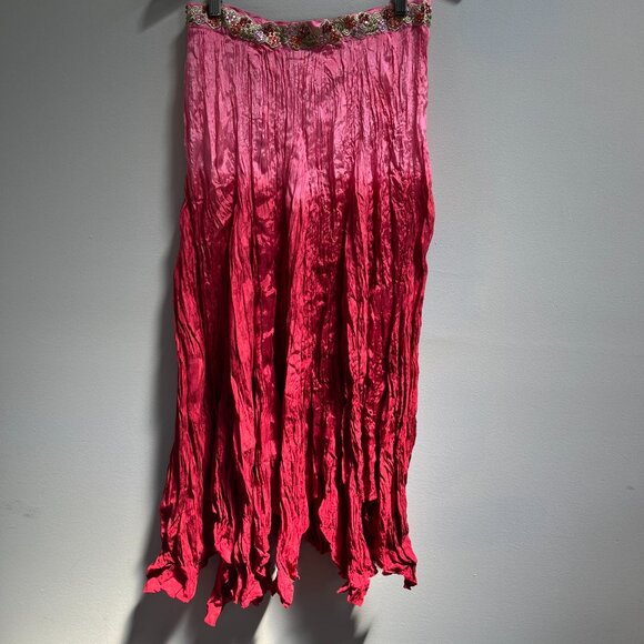 Chaudry Ombre Crinkle Maxi Skirt Pink Beaded‎ Asymmetrical Hem New Medium - Picture 4 of 5